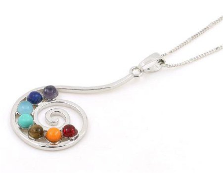 Chakra hanger aan ketting, verzilverd, exclusief design - 0