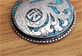 Authentiek amulet van Tibetaans zilver met Mantra en Turkoois, aan ketting - 1 - Thumbnail