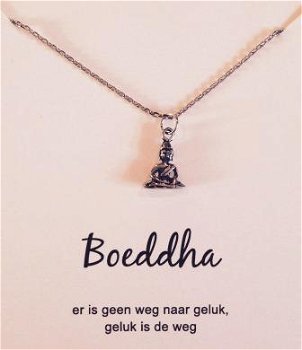 Boeddha hangertje aan ketting, op cadeaukaartje - 0