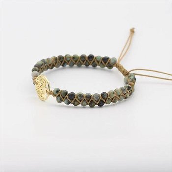 Gevlochten armband met Jade en Levensboom goudkleurig - 1
