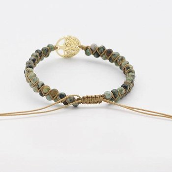 Gevlochten armband met Jade en Levensboom goudkleurig - 2