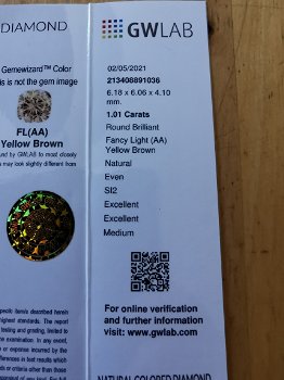 Natuurlijke diamant fancy brown yellow 1.01ct - 3