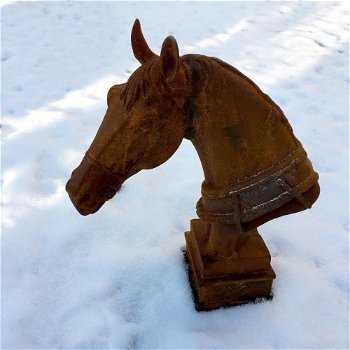 Paardenhoofd sculptuur, tuinbeeld in roest - 1