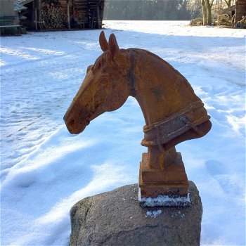 Paardenhoofd sculptuur, tuinbeeld in roest - 2