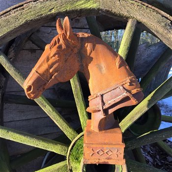 Paardenhoofd sculptuur, tuinbeeld in roest - 4