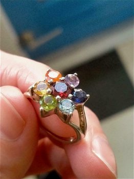 Chakra zilveren edelstenen ring maat 17/18 - 1