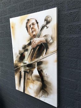 Fors en fraai olieverfdoek op canvas, de cellist -schilderij - 1