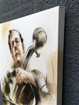 Fors en fraai olieverfdoek op canvas, de cellist -schilderij - 5