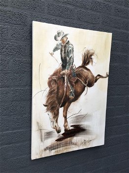 Fors en fraai olieverfdoek op canvas,de rodeo horse rider - 2