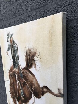 Fors en fraai olieverfdoek op canvas,de rodeo horse rider - 5