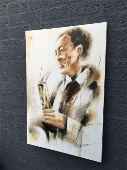 Fors en fraai olieverfdoek op canvas, de saxofonist - 1