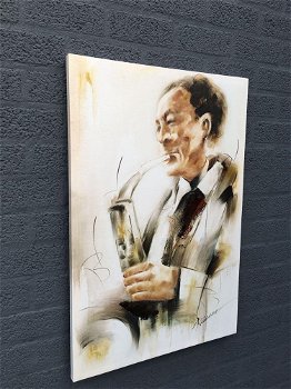 Fors en fraai olieverfdoek op canvas, de saxofonist - 2