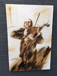 Fors en fraai olieverfdoek op canvas, de violist - viool