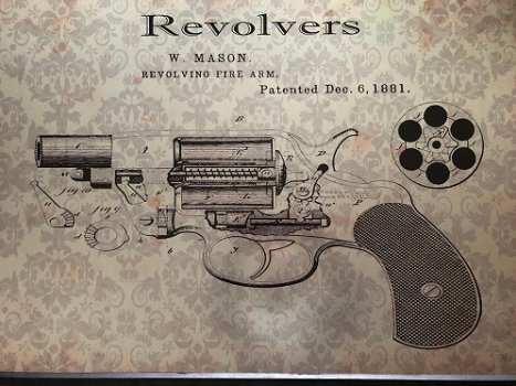 Kunst op hout, een bekend revolver, zeer fraai.-revolver - 2