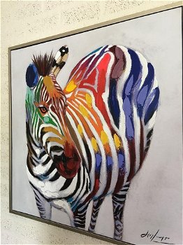 Prachtig olieverf doek van een zebra-moderne kleurstelling - 0