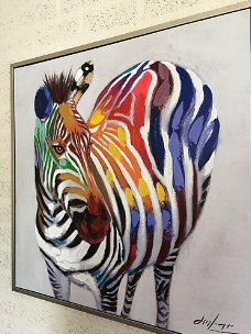Prachtig olieverf doek van een zebra-moderne kleurstelling