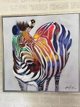 Prachtig olieverf doek van een zebra-moderne kleurstelling - 1