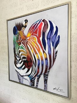 Prachtig olieverf doek van een zebra-moderne kleurstelling - 2