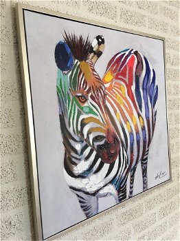 Prachtig olieverf doek van een zebra-moderne kleurstelling - 3