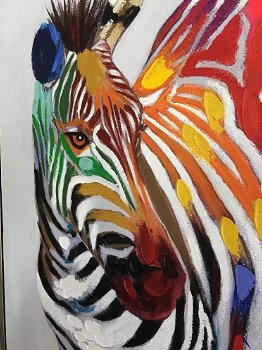 Prachtig olieverf doek van een zebra-moderne kleurstelling - 5
