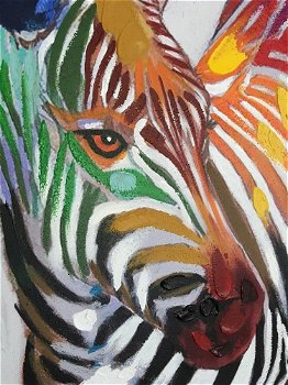 Prachtig olieverf doek van een zebra-moderne kleurstelling - 6