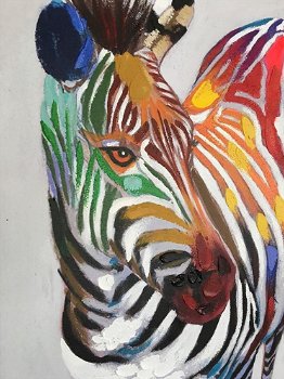 Prachtig olieverf doek van een zebra-moderne kleurstelling - 7