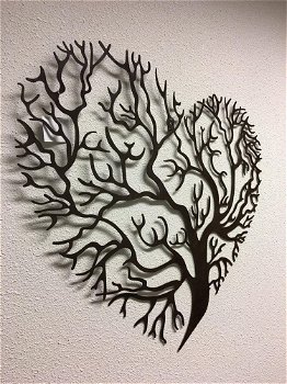 Prachtige levensboom in hartvorm, wandornament, bruin. - 1