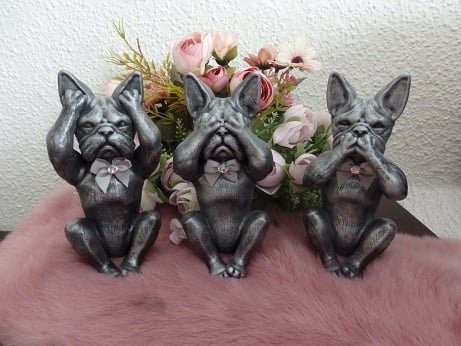 Franse Bulldog beeldjes set van 3 stuks horen, zien en zwijgen - 4