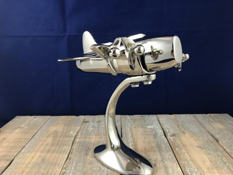 Aluminium vliegtuig, mooi model op statief, prachtig - nr. 1