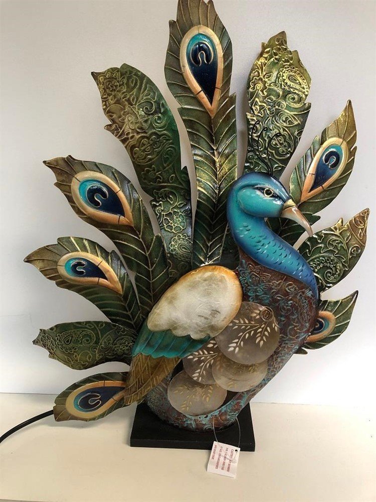 Pauw lamp, decoratief, metaal, mooie lamp, sierlijk. - Afbeelding 2