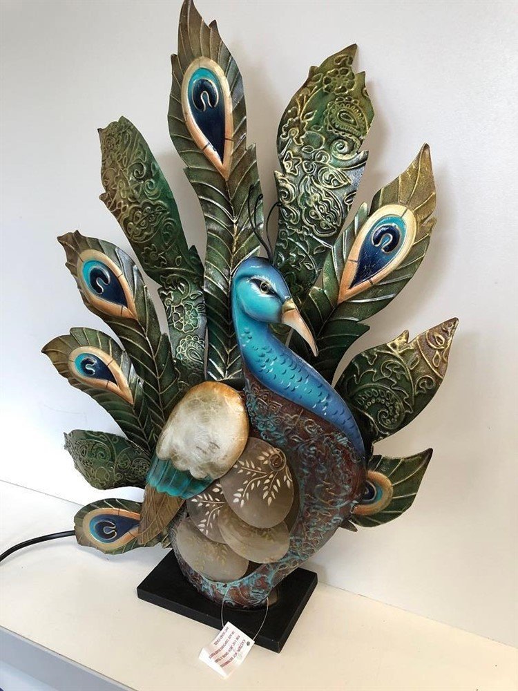 Pauw lamp, decoratief, metaal, mooie lamp, sierlijk. - Afbeelding 6
