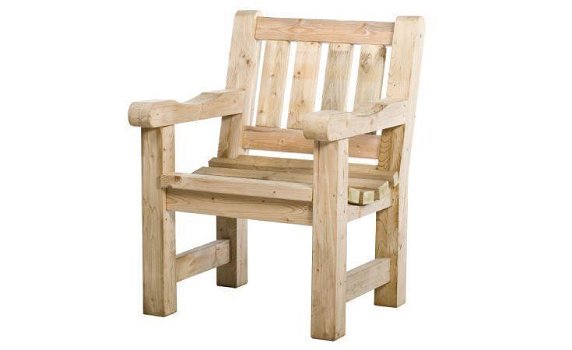 Robuuste houten stoel met armleuningen.-tuinstoel-tuin - 0