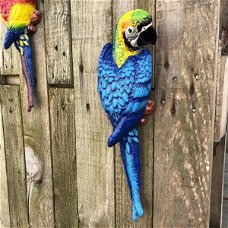 Blauwe papegaai, gietijzer -papegaai -tuin deco-vogel