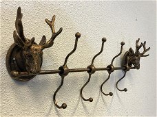 Kapstokrek metaal-brons look met 2 herten-hert