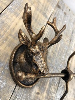 Kapstokrek metaal-brons look met 2 herten-hert - 3