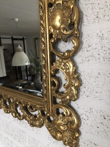 Mooie oude antieke spiegel voorzien houten messing rand - Afbeelding 3