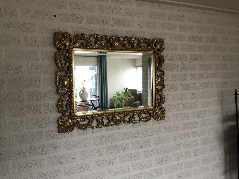 Mooie oude antieke spiegel voorzien houten messing rand - Afbeelding 4