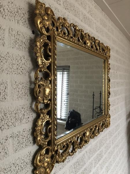 Mooie oude antieke spiegel voorzien houten messing rand - Afbeelding 6