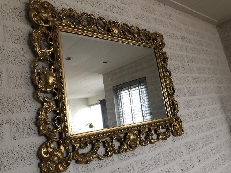 Mooie oude antieke spiegel voorzien houten messing rand - Afbeelding 7