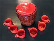 Jasba pot en 6 bekers van rood en bruin aardewerk - 0 - Thumbnail