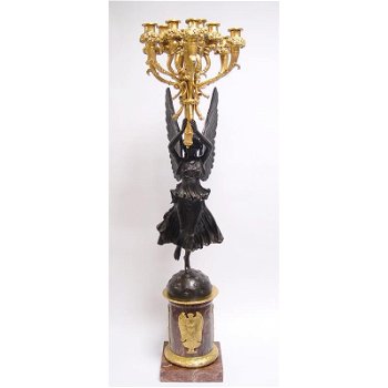 bronzen beeld sculptuur-engel-kandelaar-marmeren voet - 0