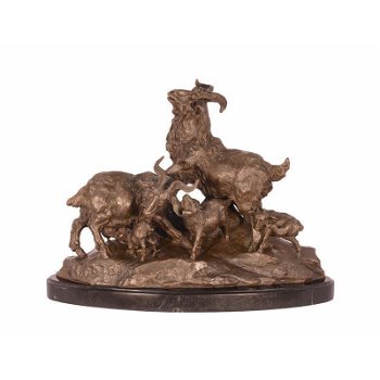 Een bronzen sculptuur van een familie geiten-geit-brons - 0