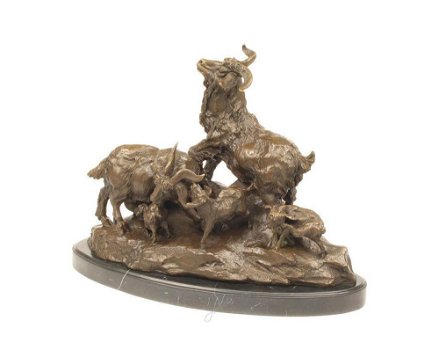 Een bronzen sculptuur van een familie geiten-geit-brons - 1