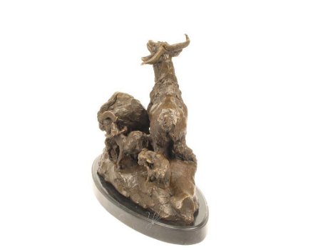 Een bronzen sculptuur van een familie geiten-geit-brons - 2
