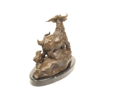 Een bronzen sculptuur van een familie geiten-geit-brons - 3