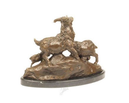 Een bronzen sculptuur van een familie geiten-geit-brons - 4