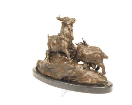 Een bronzen sculptuur van een familie geiten-geit-brons - 5