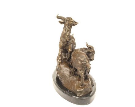 Een bronzen sculptuur van een familie geiten-geit-brons - 6