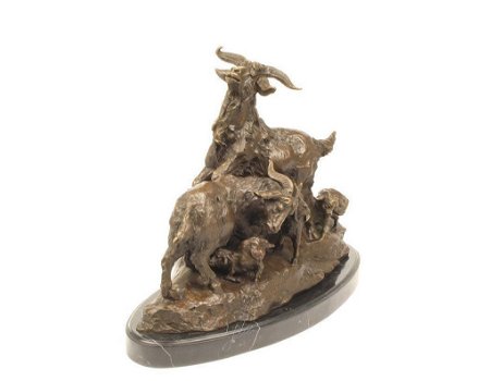 Een bronzen sculptuur van een familie geiten-geit-brons - 7