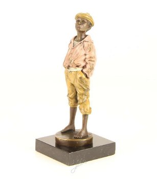 Een bronzen beeld- fluitende jongen-jongen-brons-beeld - 1
